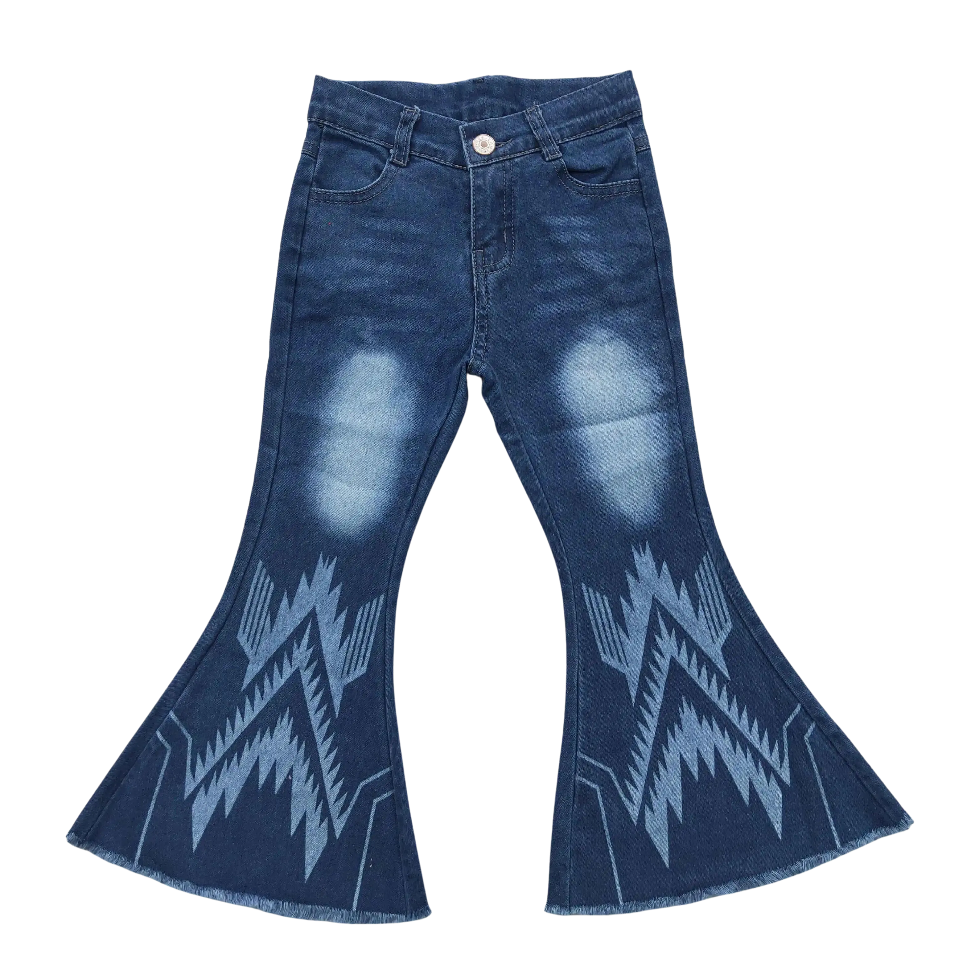 Geometric Pattern Blue Denim Bell Bottoms