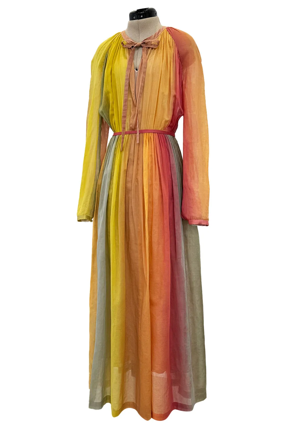 Gorgeous Spring 2020 Christian Dior Sunset Striped Cotton Dress w Silk Chiffon Under Slip