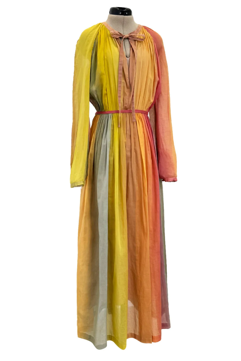 Gorgeous Spring 2020 Christian Dior Sunset Striped Cotton Dress w Silk Chiffon Under Slip