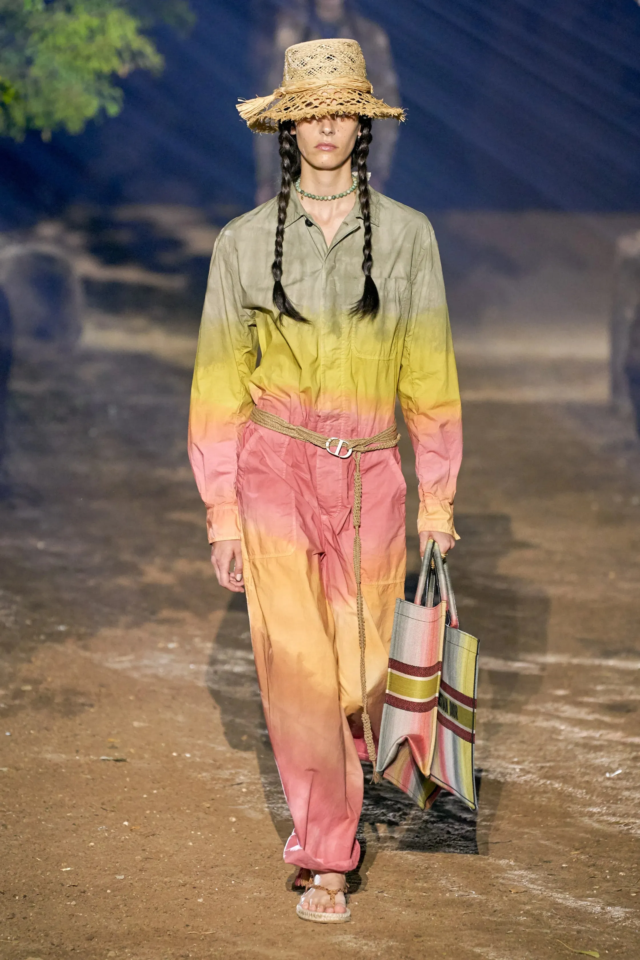 Gorgeous Spring 2020 Christian Dior Sunset Striped Cotton Dress w Silk Chiffon Under Slip