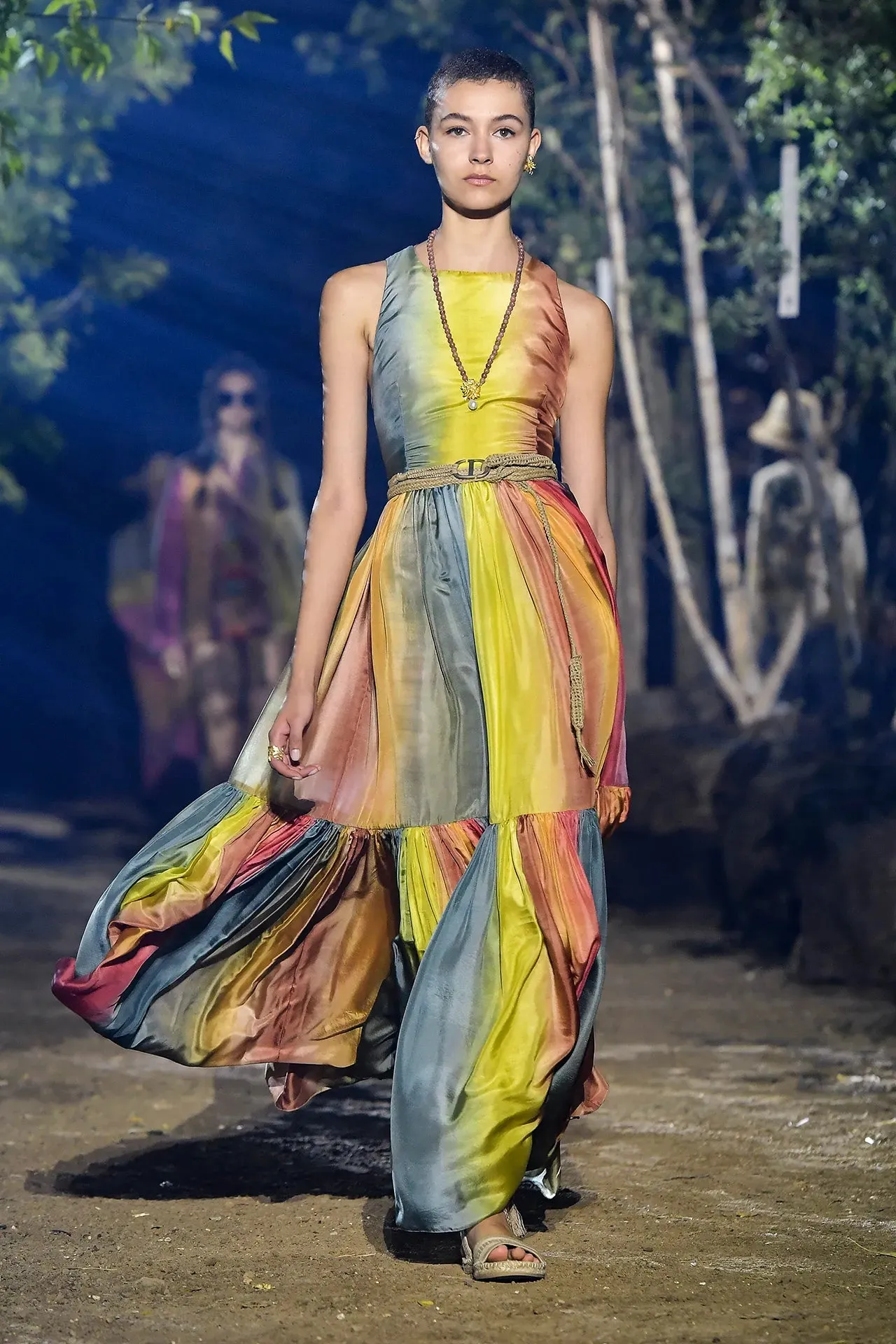 Gorgeous Spring 2020 Christian Dior Sunset Striped Cotton Dress w Silk Chiffon Under Slip