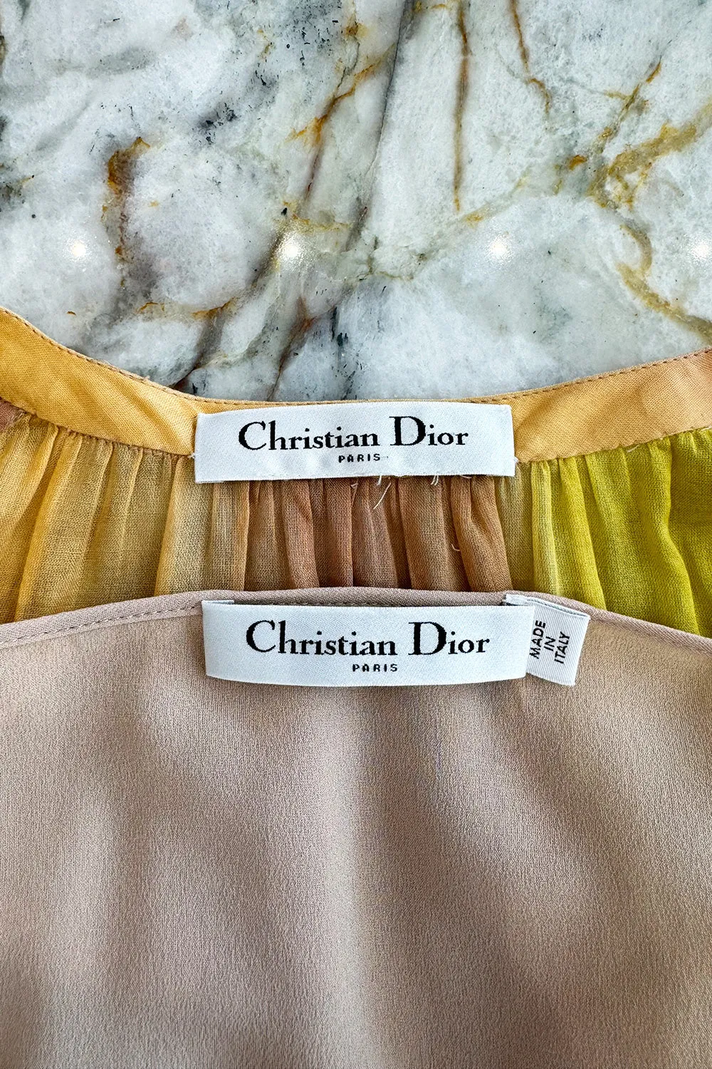 Gorgeous Spring 2020 Christian Dior Sunset Striped Cotton Dress w Silk Chiffon Under Slip