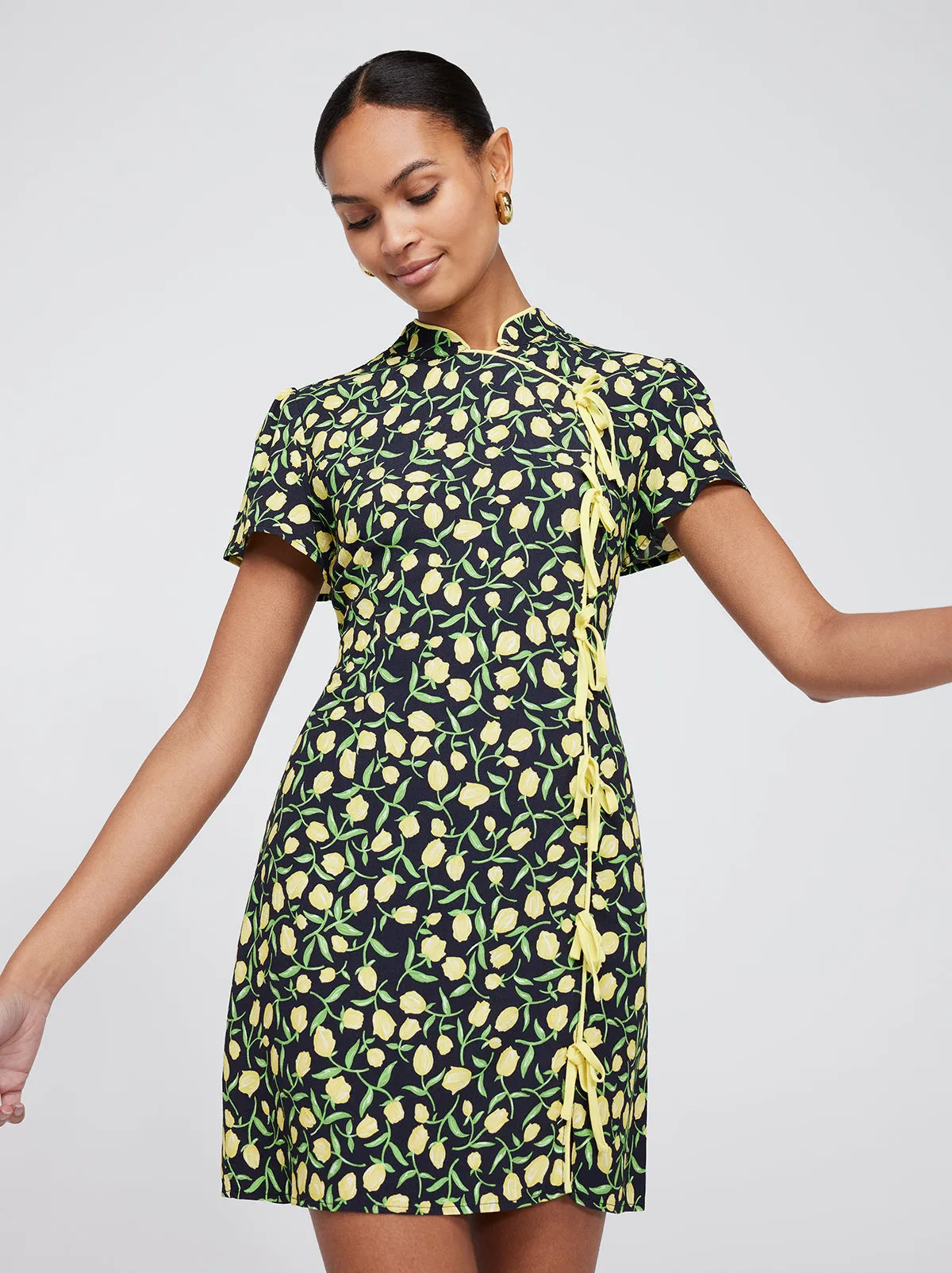 Harlow Yellow Tulip Print Mini Dress