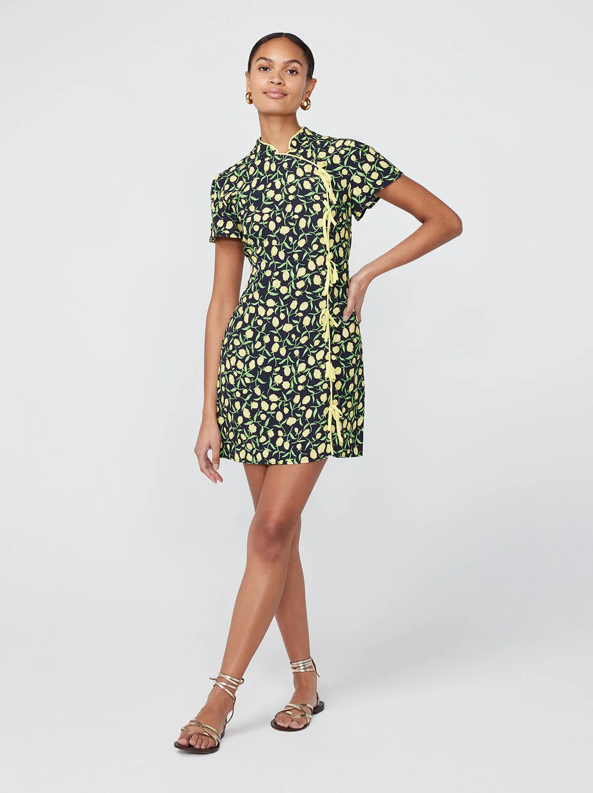 Harlow Yellow Tulip Print Mini Dress