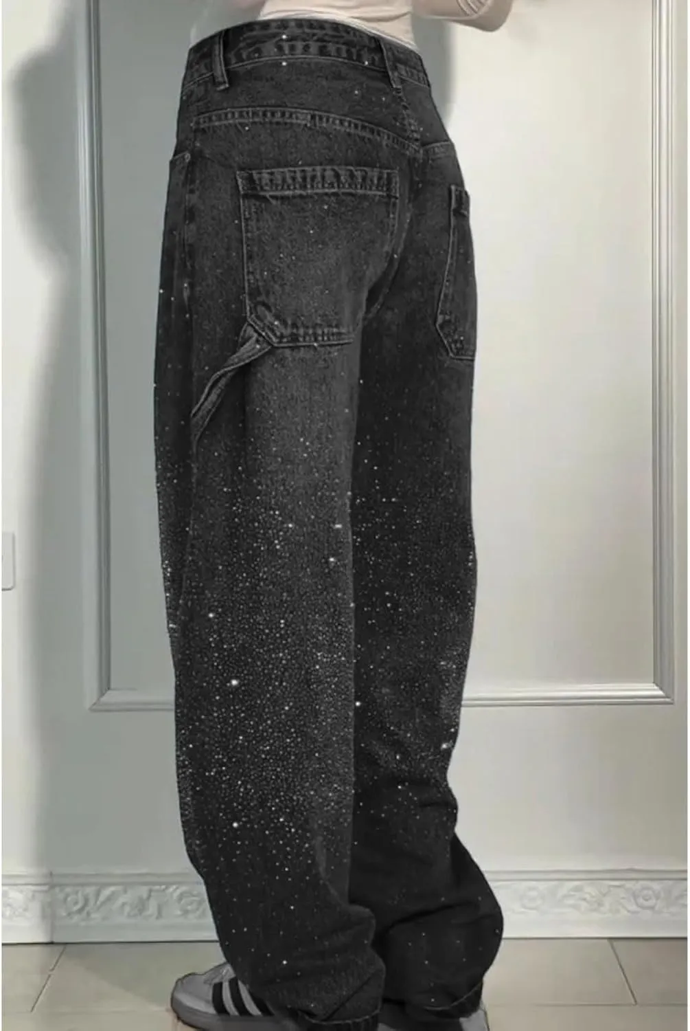 High Waisted Baggy Jeans for Women Diamond Straight Loose Jeans Fashion Vintage Boyfriend Denim Pants
