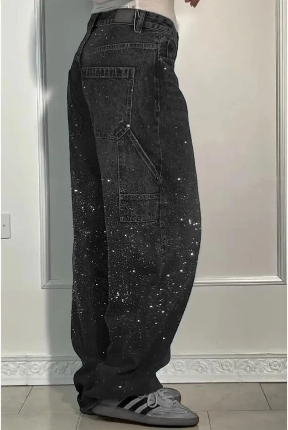 High Waisted Baggy Jeans for Women Diamond Straight Loose Jeans Fashion Vintage Boyfriend Denim Pants