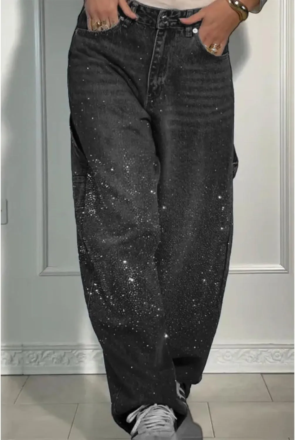High Waisted Baggy Jeans for Women Diamond Straight Loose Jeans Fashion Vintage Boyfriend Denim Pants