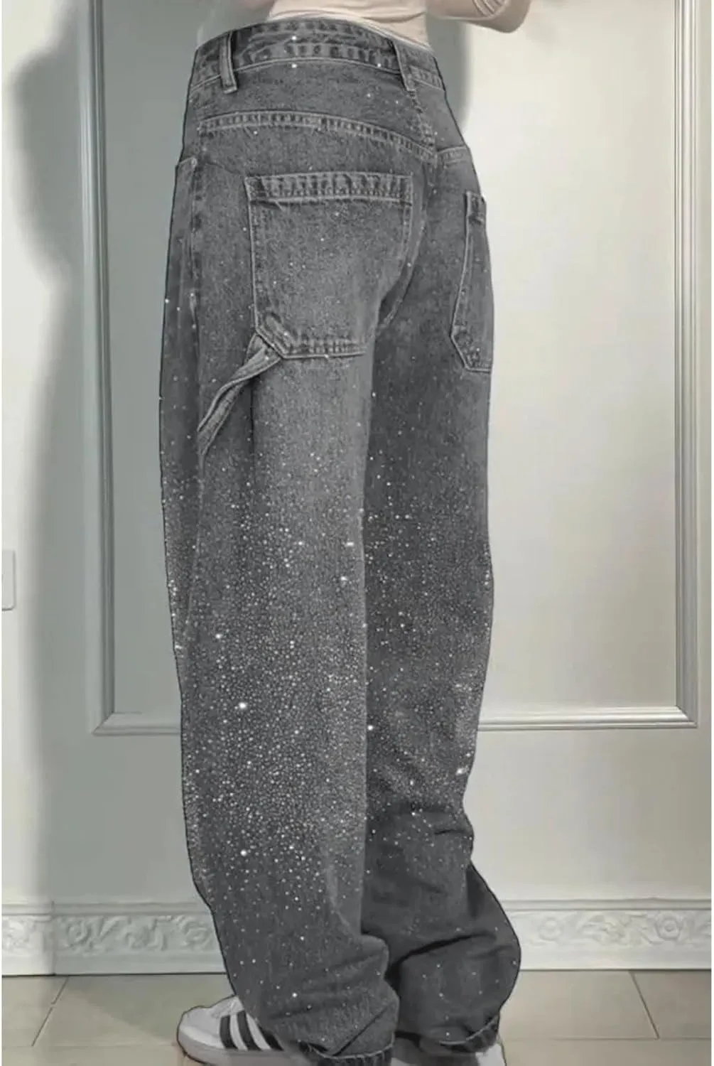 High Waisted Baggy Jeans for Women Diamond Straight Loose Jeans Fashion Vintage Boyfriend Denim Pants
