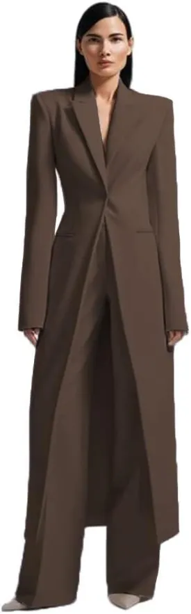HZUOU Women's Long 2 Piece Suit Jacket Pants Slim Fit 1 Button High Street Luxury Womens Clothing Pant Set HZH17
