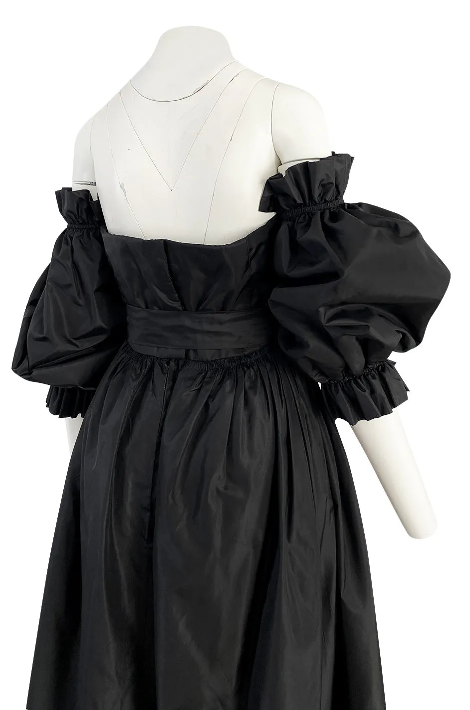 Important Fall 1959 Christian Dior by YSL Couture Black Silk Tafetta & Chantilly Lace Dress w Pouf Sleeves