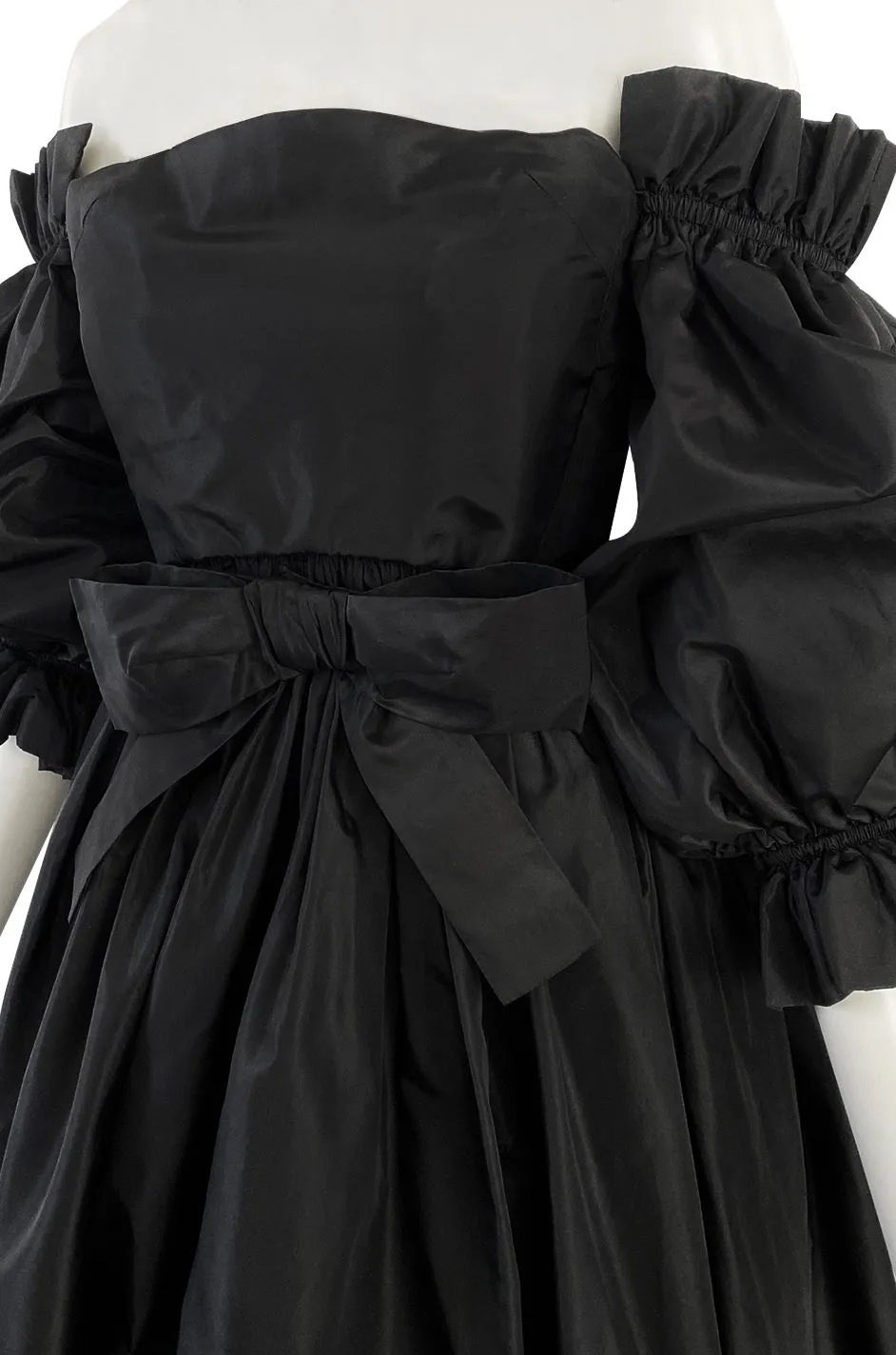 Important Fall 1959 Christian Dior by YSL Couture Black Silk Tafetta & Chantilly Lace Dress w Pouf Sleeves