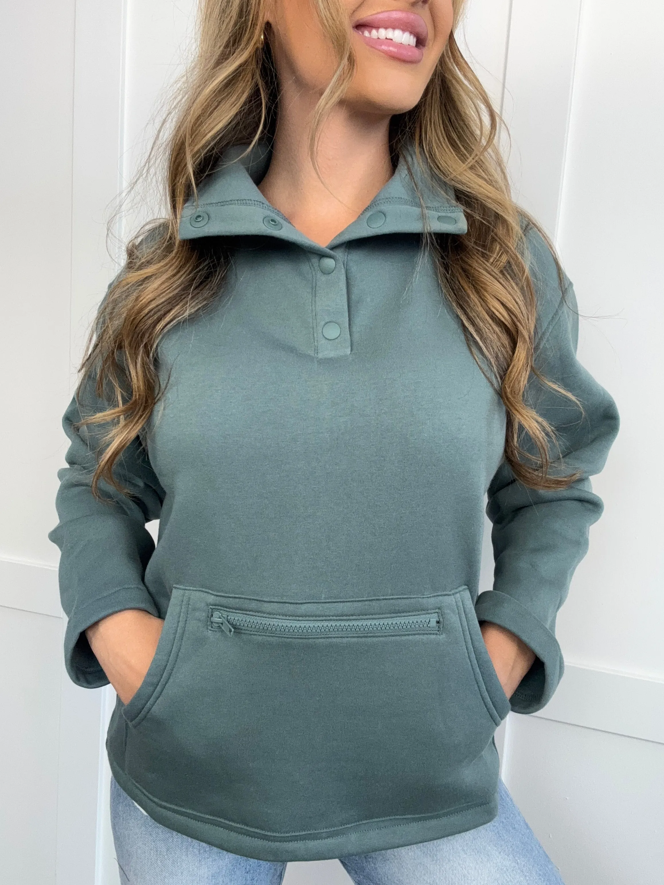 *Jade High Neck Button Up Sweatshirt