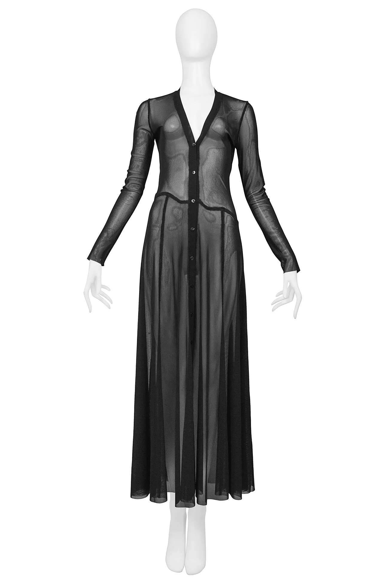 JEAN PAUL GAULTIER BLACK MESH SHEER CARDIGAN DRESS