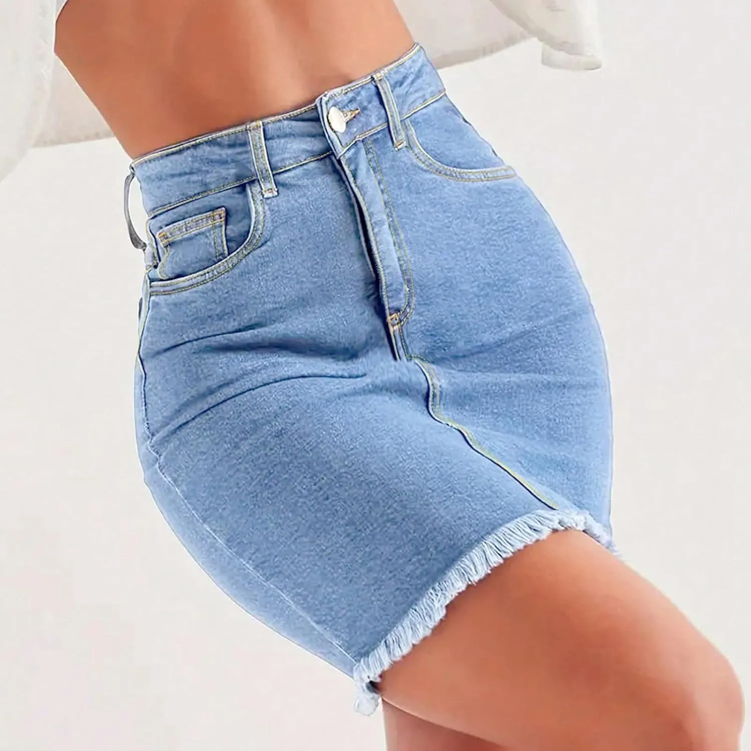 Jean Skirts for Women Denim High Waisted Short Mini Skirt Summer Casual Frayed Hem Cute Jeans Skirts 2025