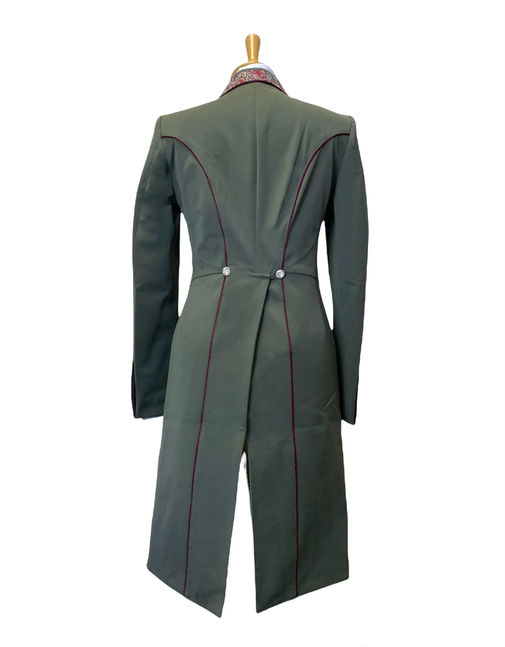 Ladies Isabell Dressage Tailcoat, Sage and Burgundy Liberty Print