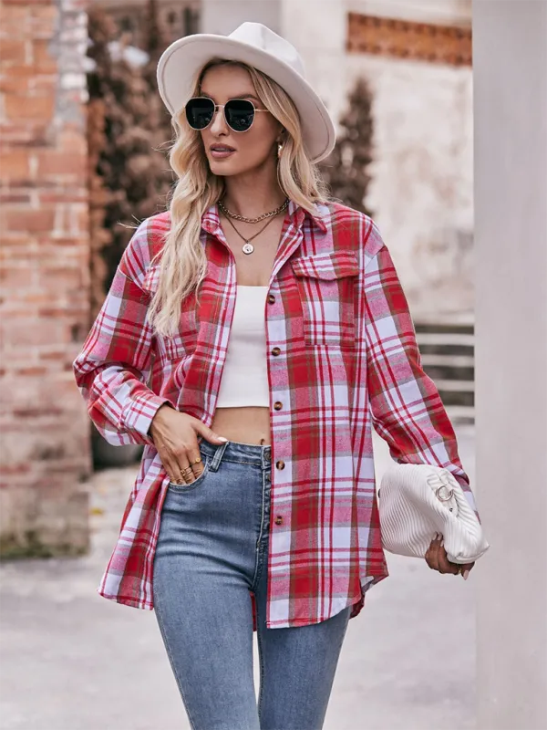 Lailani Women's Casual Fashion Oversize Loose Plaid Shirt
