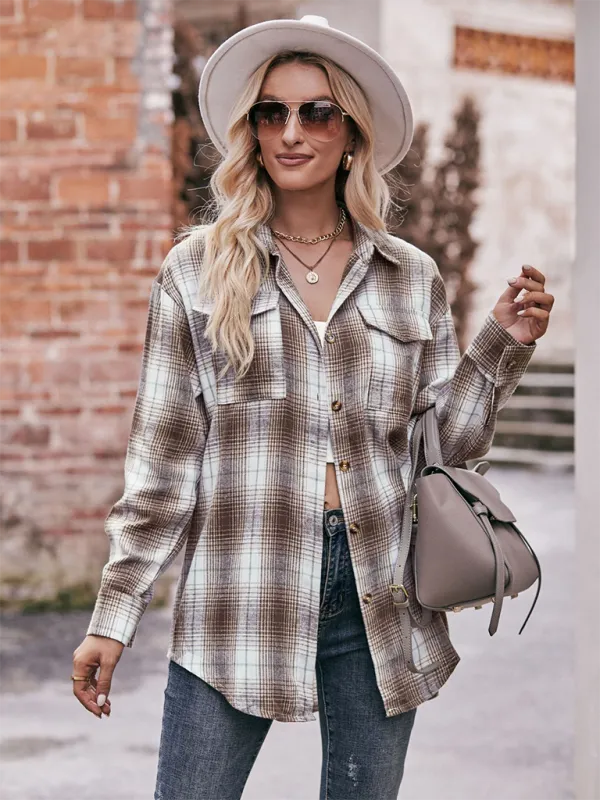 Lailani Women's Casual Fashion Oversize Loose Plaid Shirt