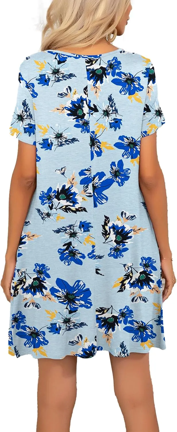 levaca Women's Short Sleeve Loose Summer Beach Casual Dress
