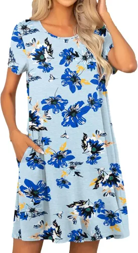 levaca Women's Short Sleeve Loose Summer Beach Casual Dress