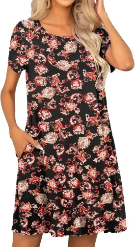 levaca Women's Short Sleeve Loose Summer Beach Casual Dress