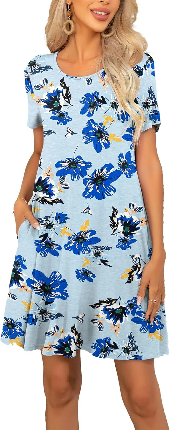 levaca Women's Short Sleeve Loose Summer Beach Casual Dress