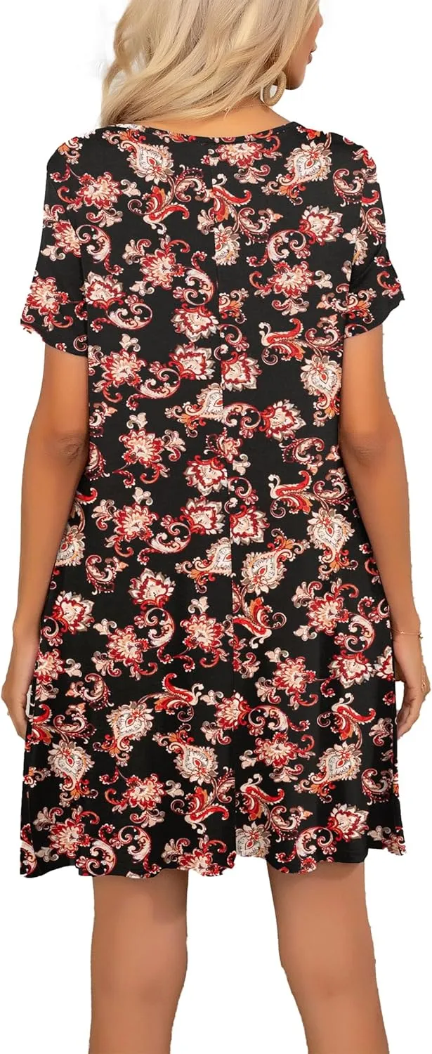 levaca Women's Short Sleeve Loose Summer Beach Casual Dress
