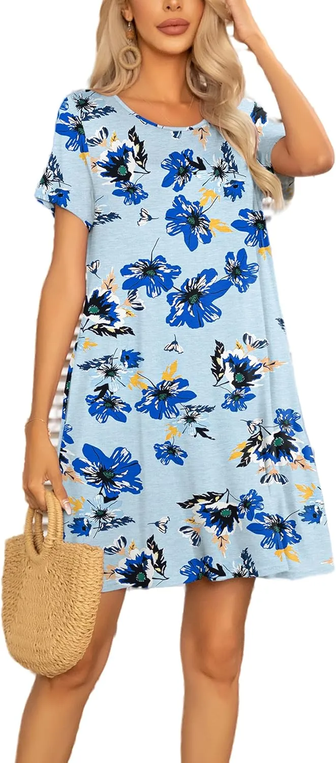 levaca Women's Short Sleeve Loose Summer Beach Casual Dress