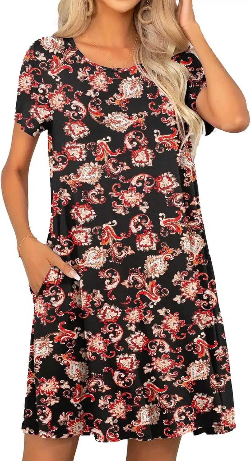 levaca Women's Short Sleeve Loose Summer Beach Casual Dress