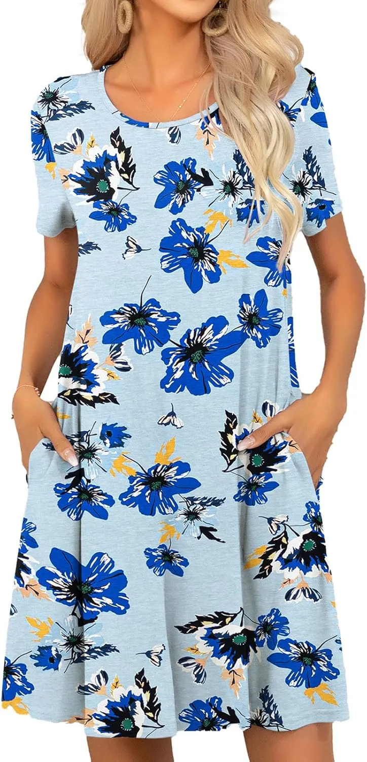 levaca Women's Short Sleeve Loose Summer Beach Casual Dress