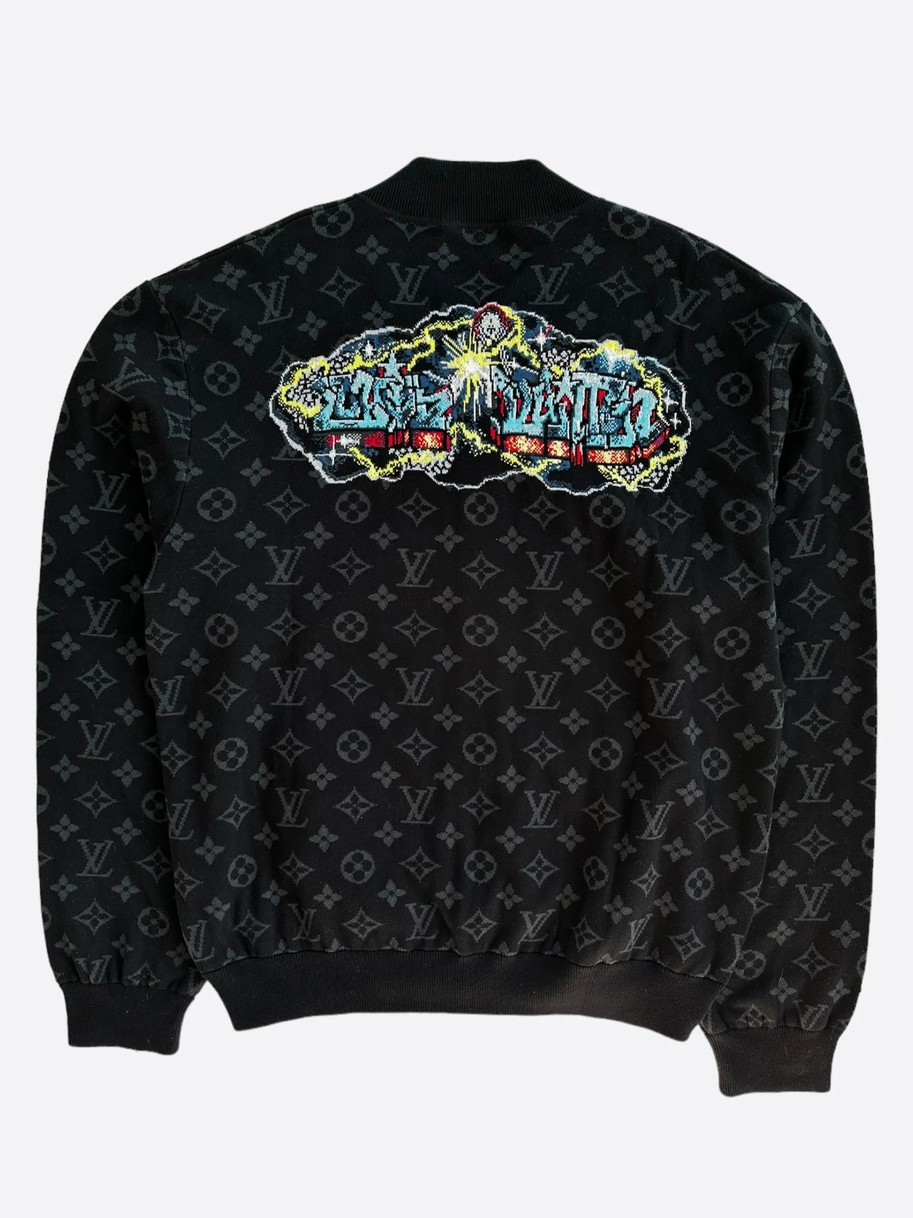Louis Vuitton Black & Grey Monogram Graffiti Logo Bomber Jacket