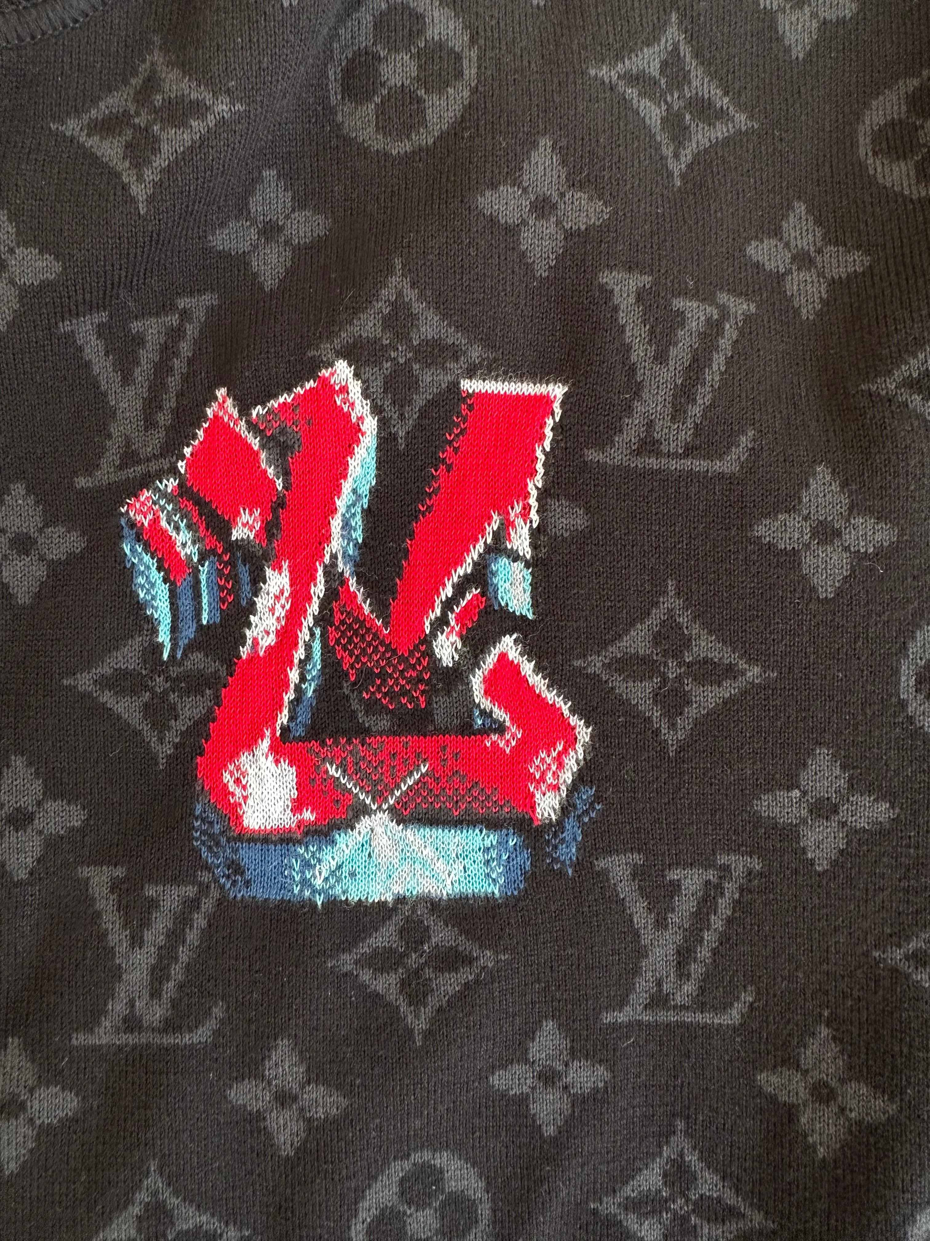 Louis Vuitton Black & Grey Monogram Graffiti Logo Bomber Jacket