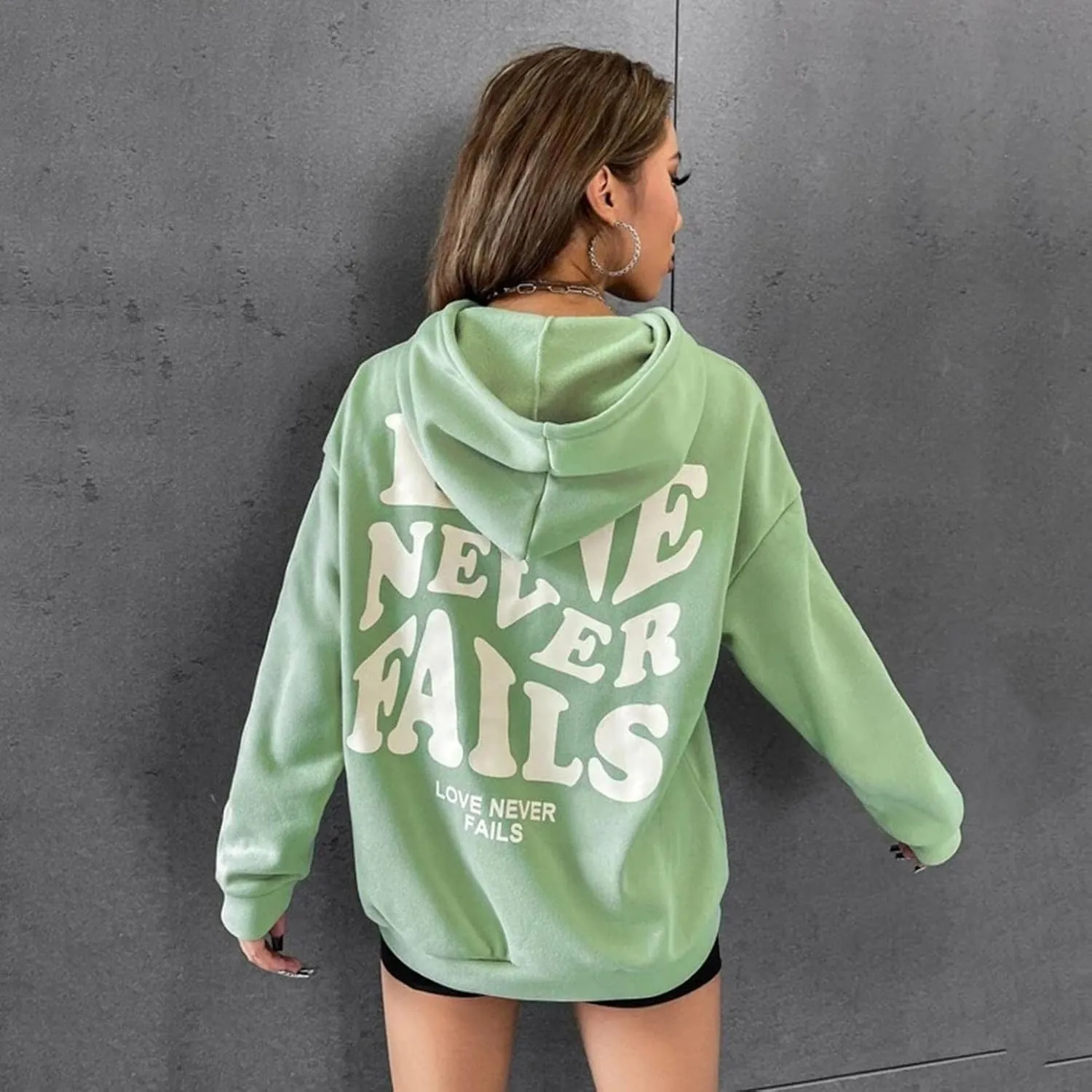 Love Never Fails Hoodie for Women Have Happy A Good Day Graphic Oversized Hoodie Preppy Sweatshirts Y2k Sweater