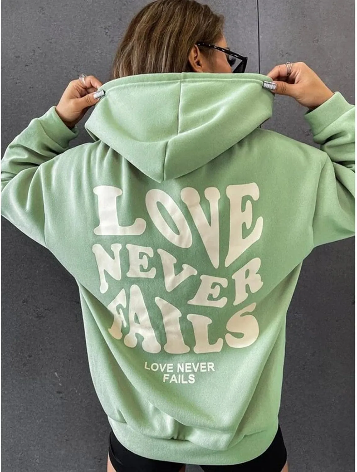 Love Never Fails Hoodie for Women Have Happy A Good Day Graphic Oversized Hoodie Preppy Sweatshirts Y2k Sweater