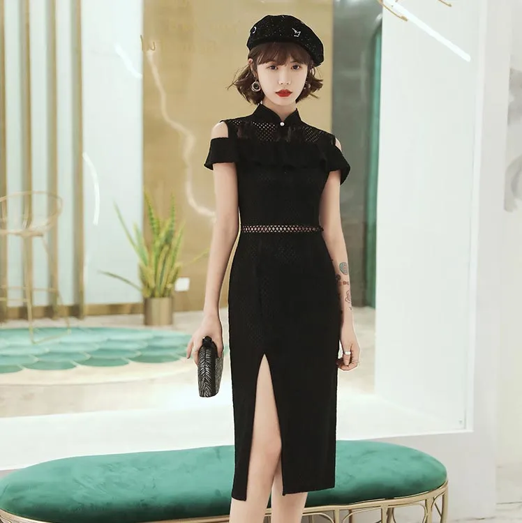 Mandarin Collar Off the Shoulder Modern Cheongsam Day Dress