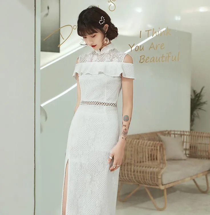 Mandarin Collar Off the Shoulder Modern Cheongsam Day Dress