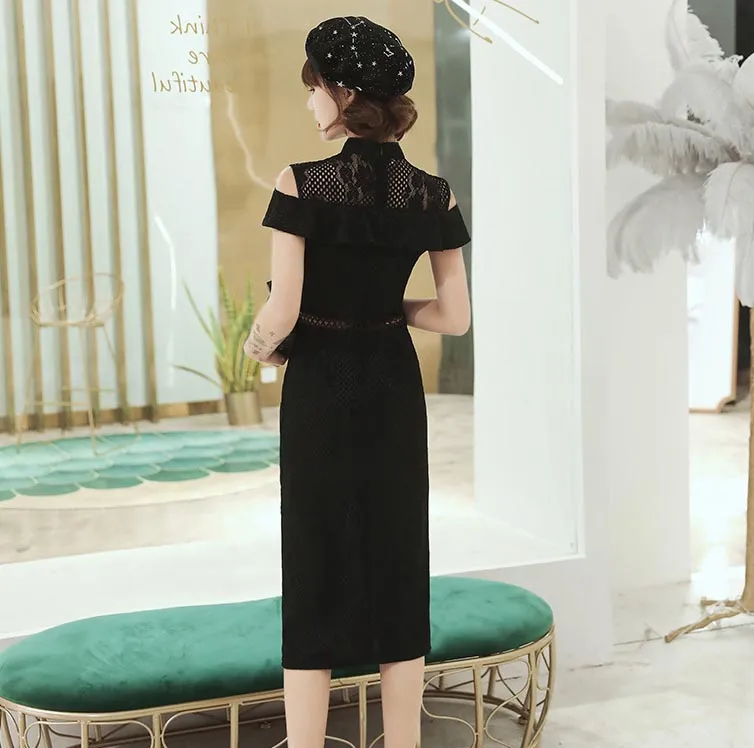 Mandarin Collar Off the Shoulder Modern Cheongsam Day Dress