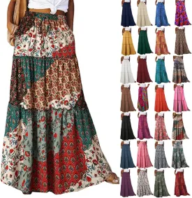 Maxi Skirts for Women Boho Floral Tiered Skirt with Pocket 2025 Summer Elastic Waist Vacation A-Line Long Skirts