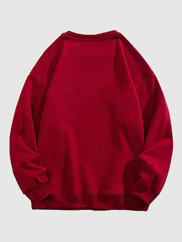 Men's bear patchwork printed casual pullover sweatshirt