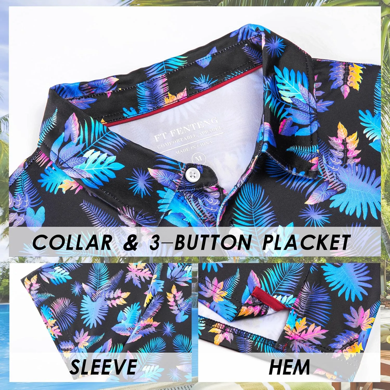 Mens Golf Shirt Short Sleeve Dry Fit Print Moisture Wicking Performance Patterns Collared Polo Shirt