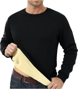 Men's Sherpa Lined Sweatshirts Fleece Pullover Basic Tops winter Thicken Warm Crewneck Long Sleeve Heavy Underwear