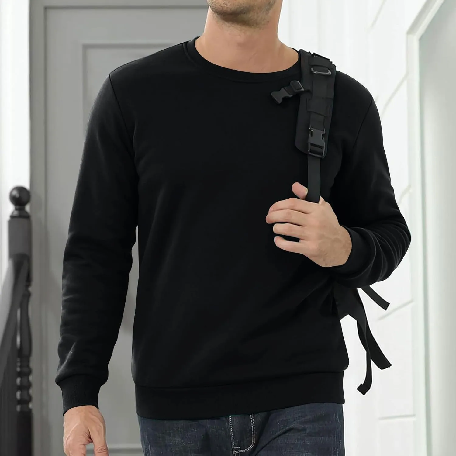 Men's Sherpa Lined Sweatshirts Fleece Pullover Basic Tops winter Thicken Warm Crewneck Long Sleeve Heavy Underwear