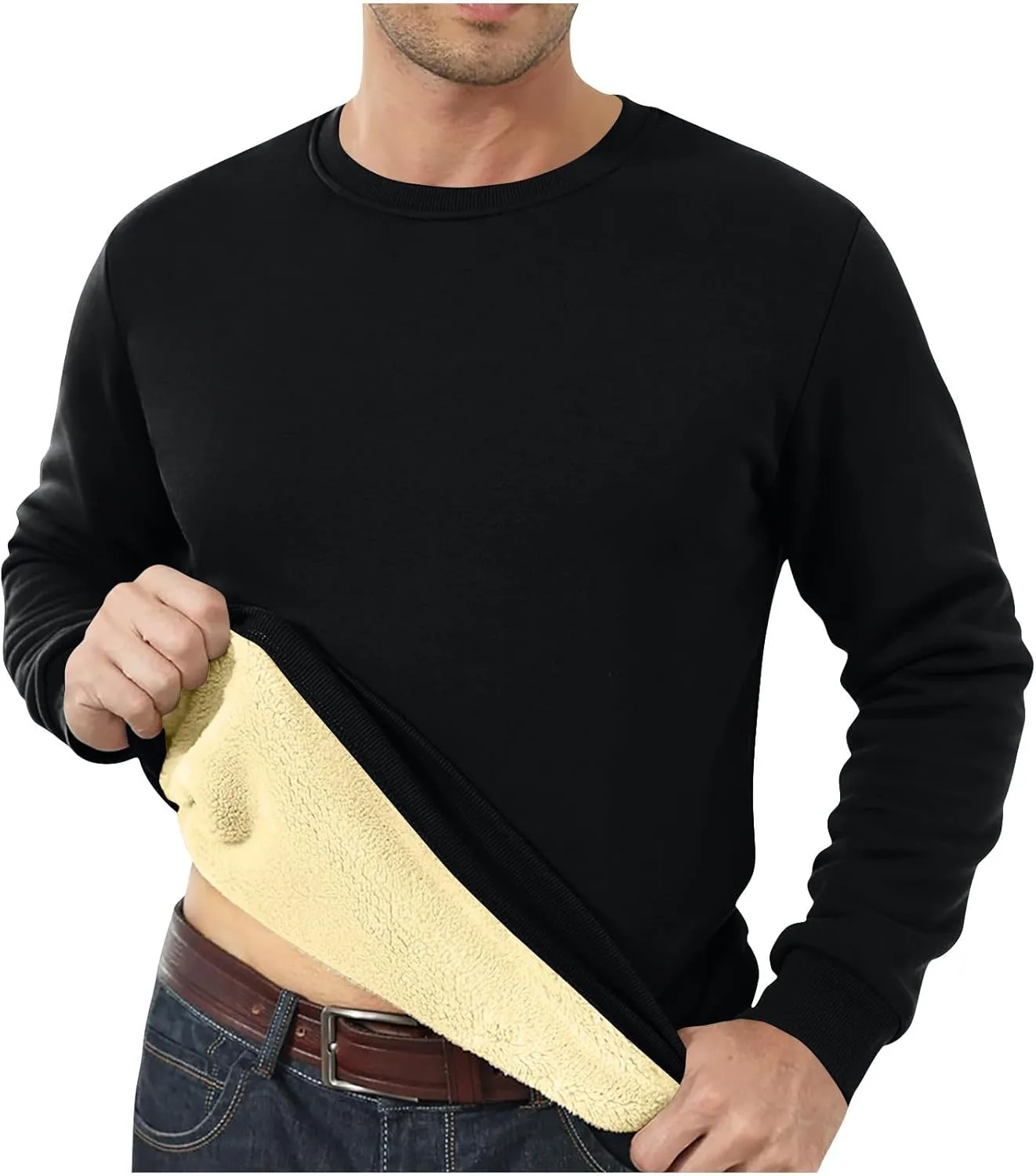 Men's Sherpa Lined Sweatshirts Fleece Pullover Basic Tops winter Thicken Warm Crewneck Long Sleeve Heavy Underwear