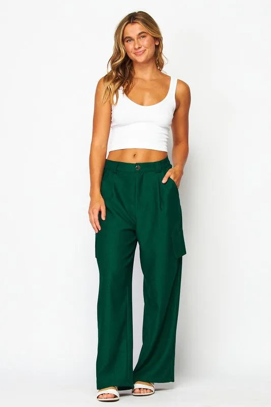 Midnight Green Chanel Fabric Cargo Wide-leg Pants