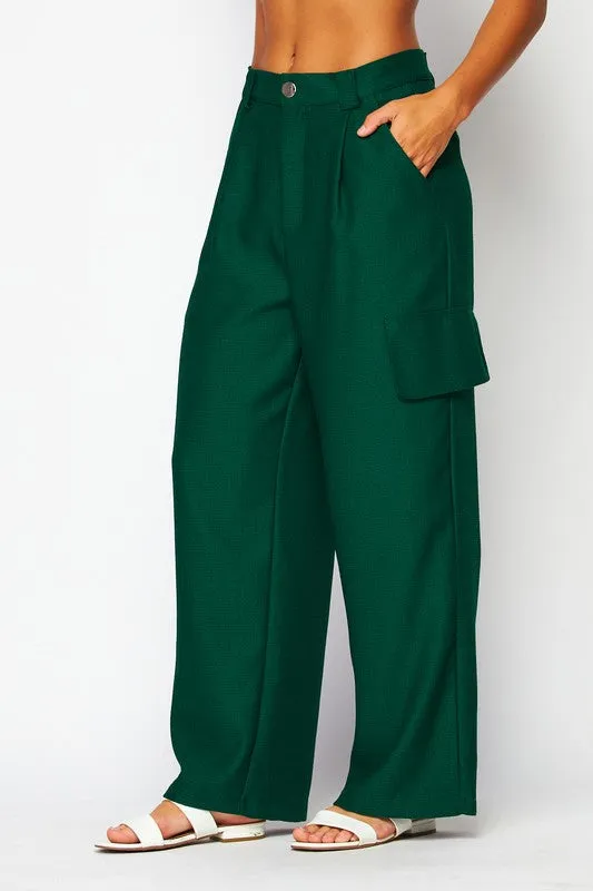 Midnight Green Chanel Fabric Cargo Wide-leg Pants