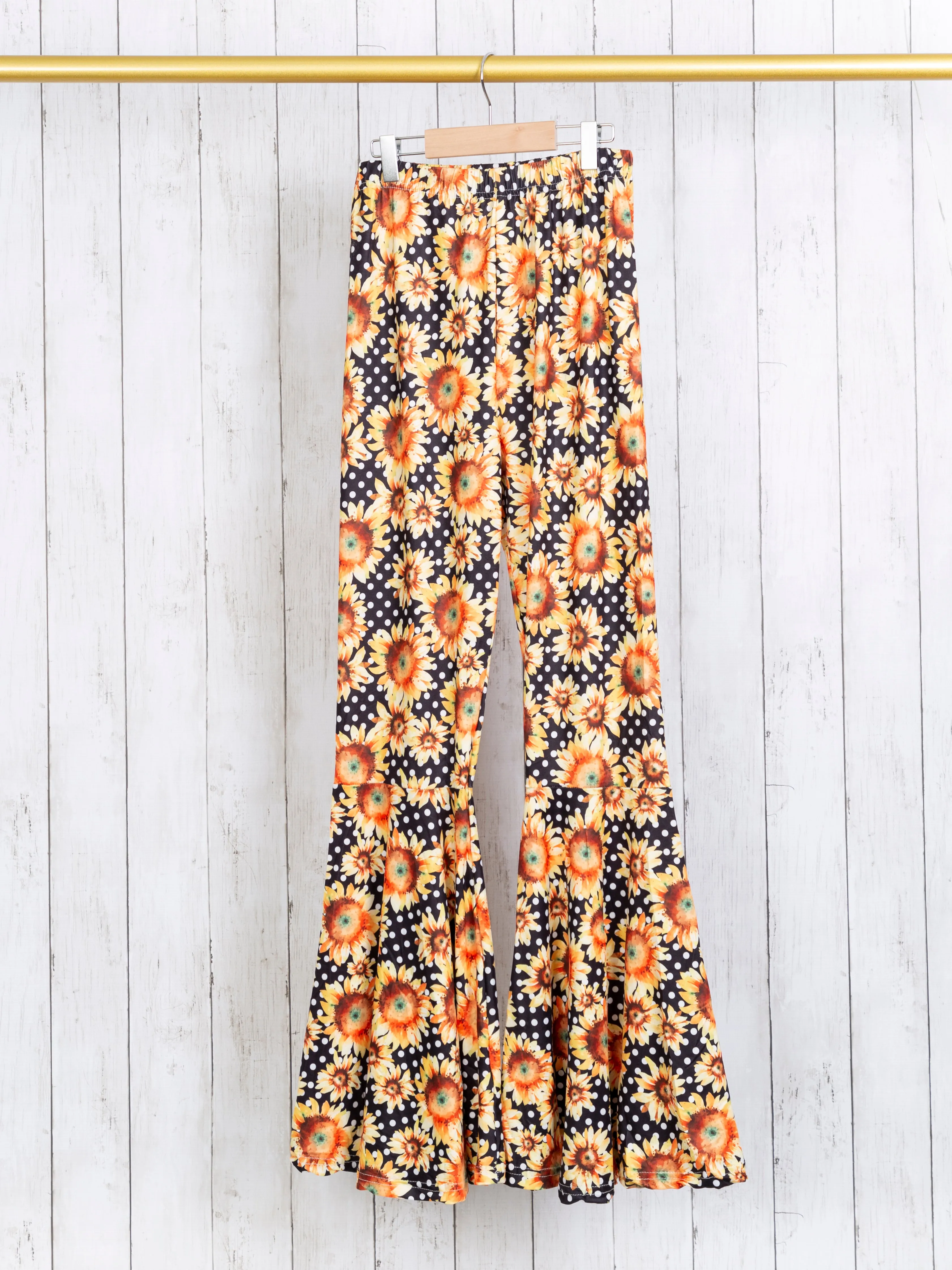 Mom & Me Black Polka Dot & Yellow Floral Bell Bottoms