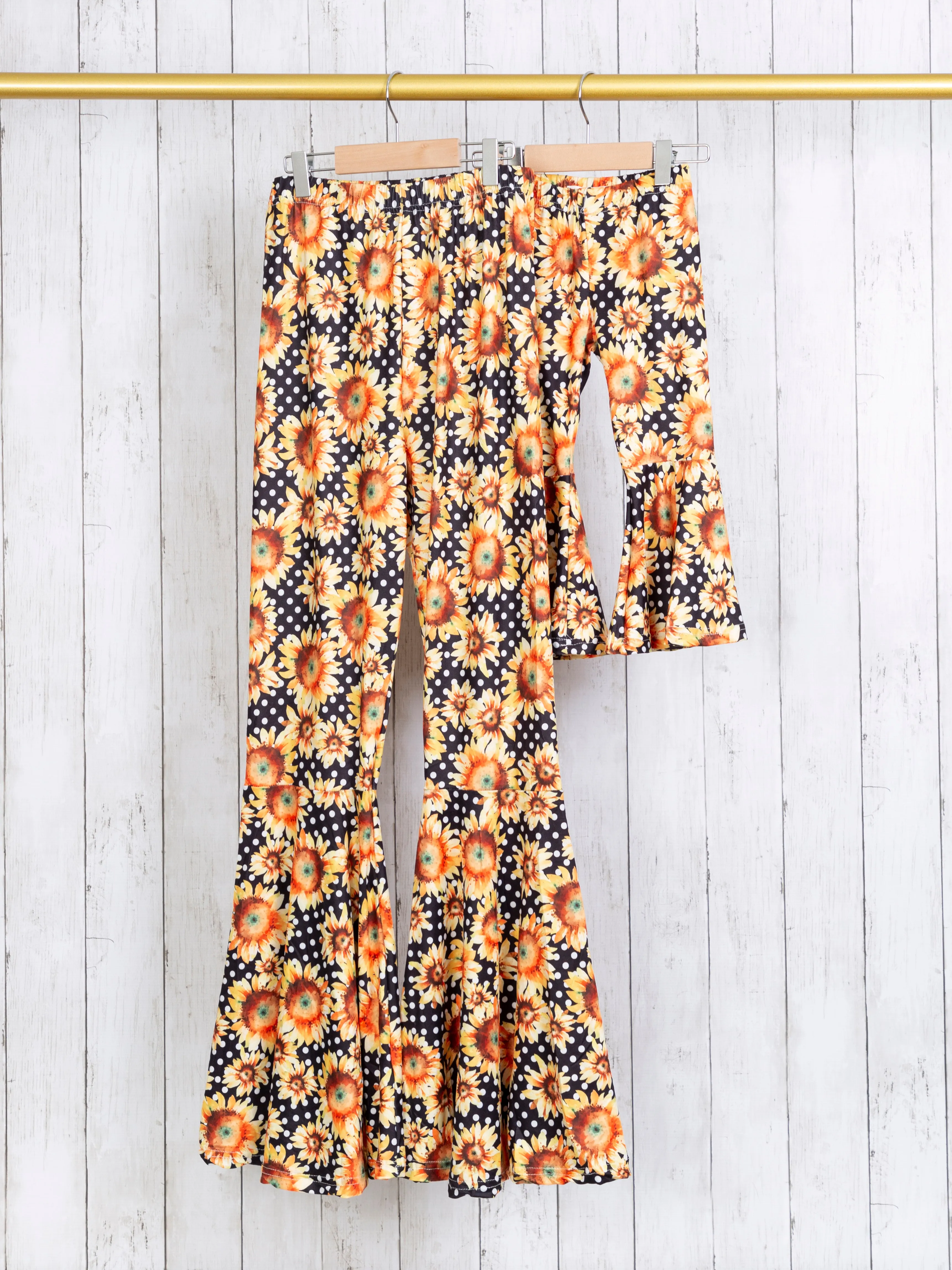 Mom & Me Black Polka Dot & Yellow Floral Bell Bottoms