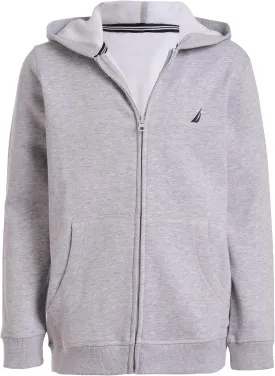Nautica Boys' Zip Up Hoodie Sweatshirt, Signature Logo Design, Kangaroo Pockets, Made with Lightweight Fleece