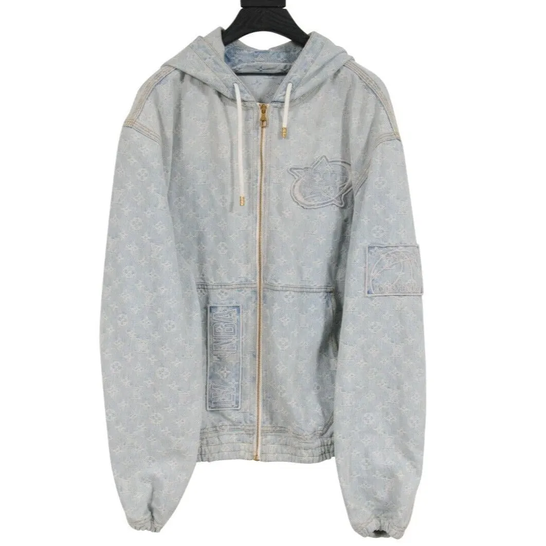 NBA Blue LV Monogram Hoodie Denim Jacket