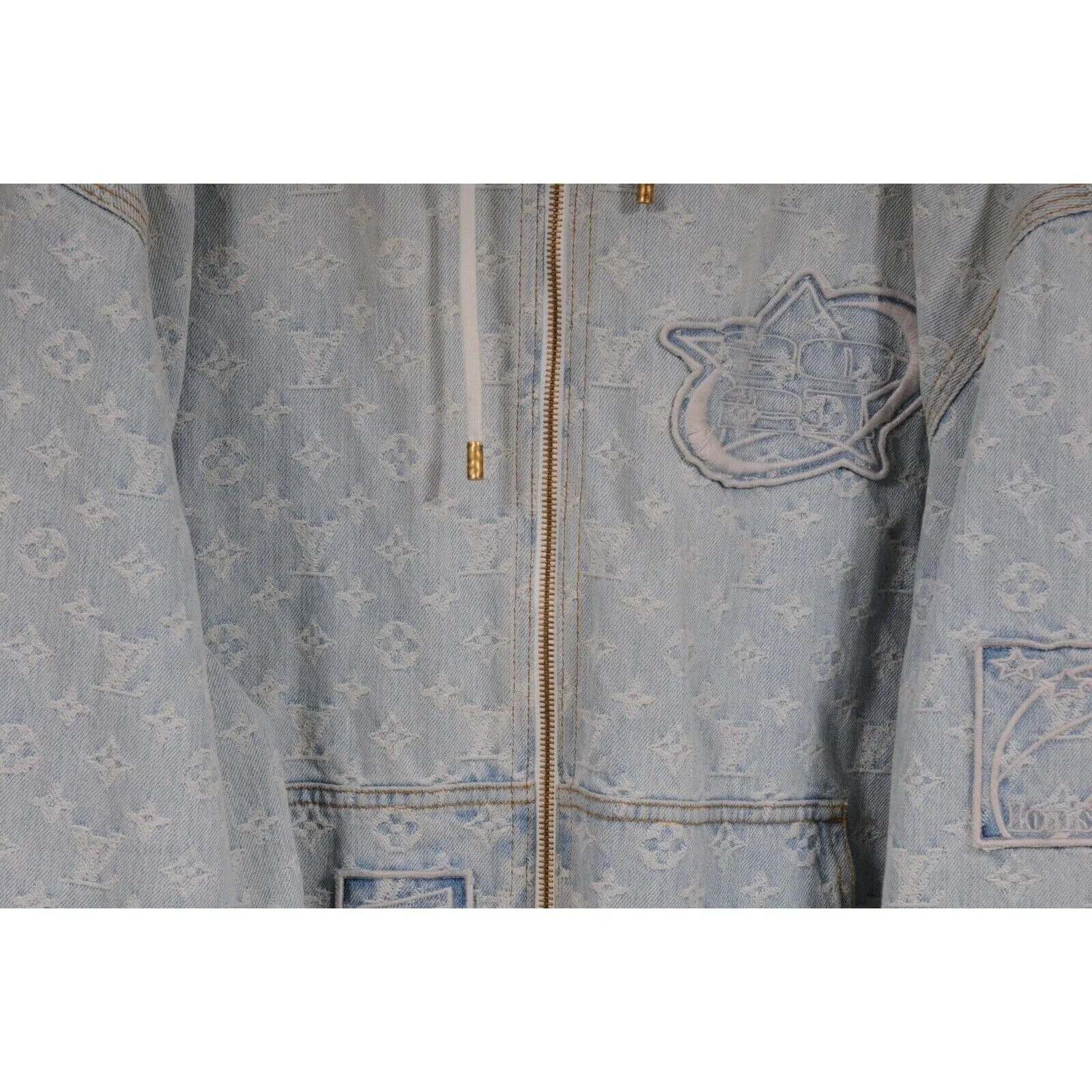 NBA Blue LV Monogram Hoodie Denim Jacket