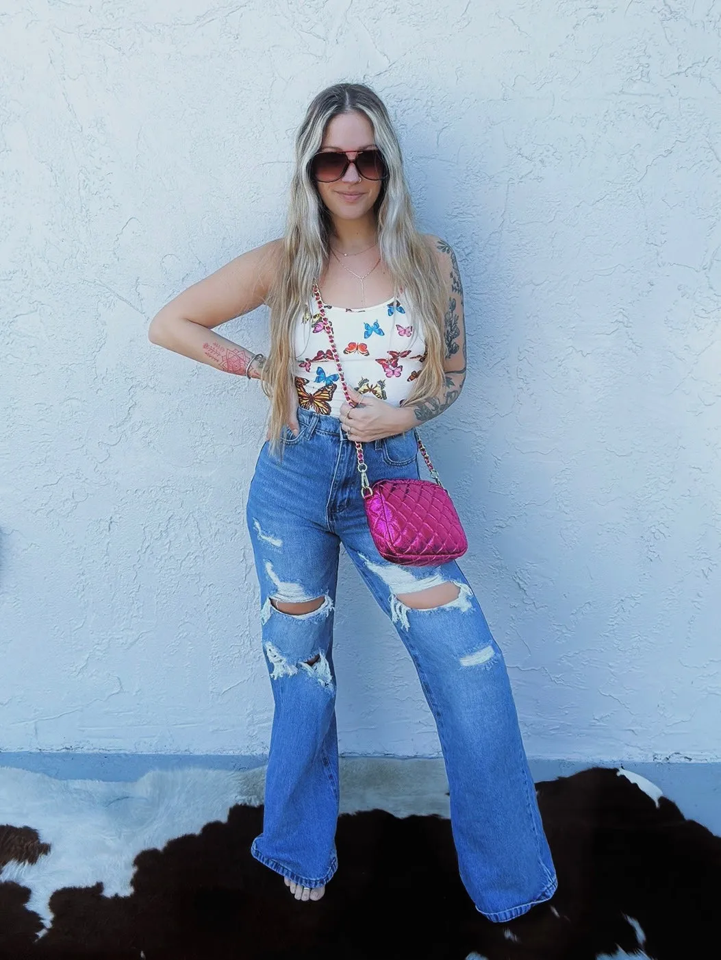 New Beginnings Multi Color Butterfly Print Bodysuit